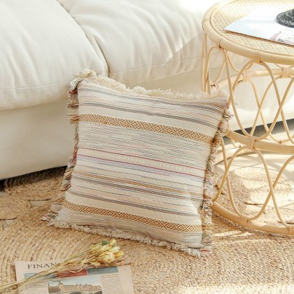 Boho Design Jacquard Pillow with Fringe Hotel Sofa Cushion